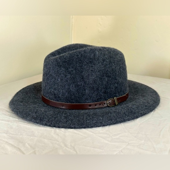 Vintage Italian Wool Fedora Hat Size 56 Gray Felt Wide Brim Leather Band Italy - Picture 1 of 6